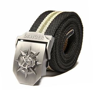 Skull Canvas Belt Men Metal Buckle Canvas Strap Belt Brand Tactics Woven Belt